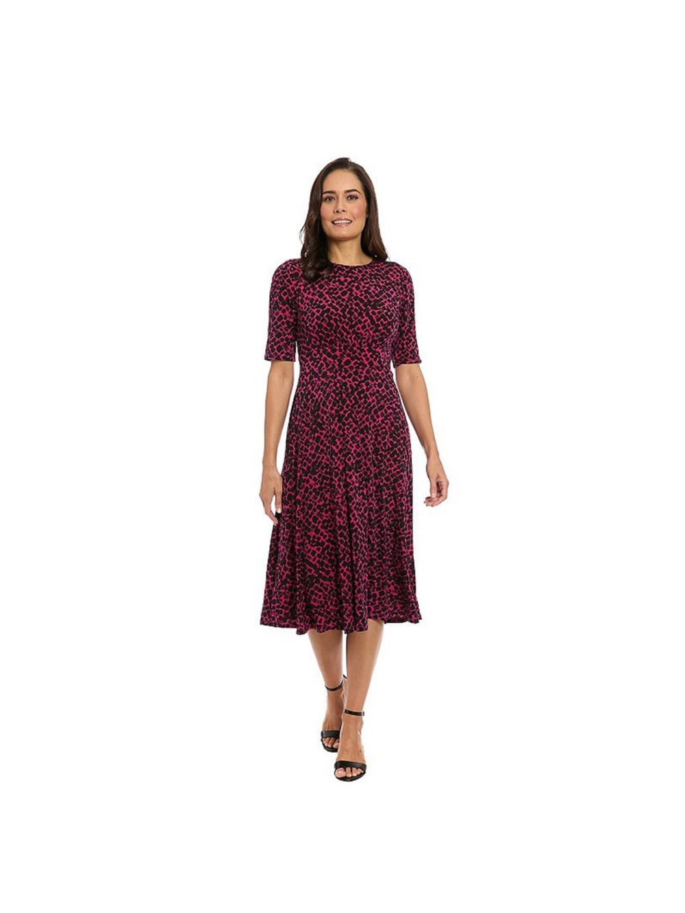 London Times Pink and Black Patterned Midi Dress